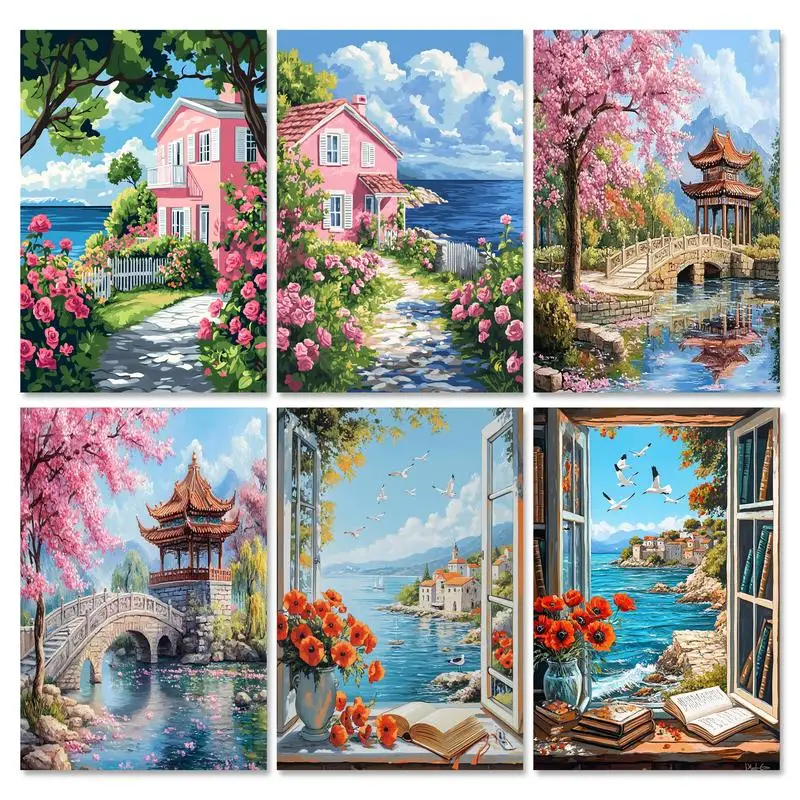 

RUOPOTY Frame Diy Painting By Numbers For Adults Kits Tower Landscape Picture With Numbers For Home Decors Diy Gift