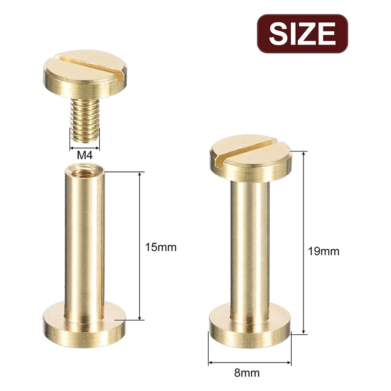 MYHOME 30Pack Brass Chicago Screws, Flat Head Screw Back Binding Post Nail Stud Rivets Fastener For DIY