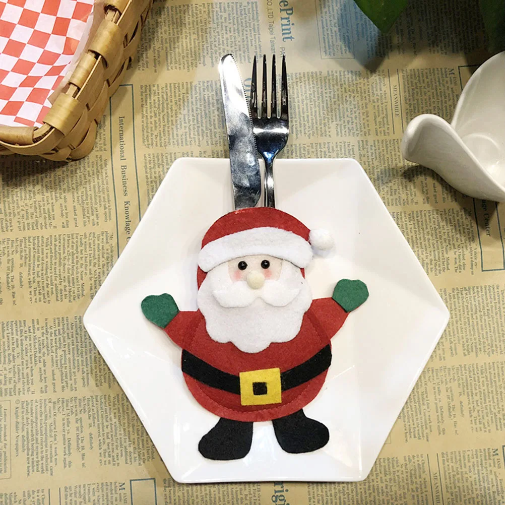 

3Pcs Christmas Cutlery Bag Set Premium Reusable Non-Fading Tableware Holder for Forks Cutters Rich Colorful Holiday Dinner
