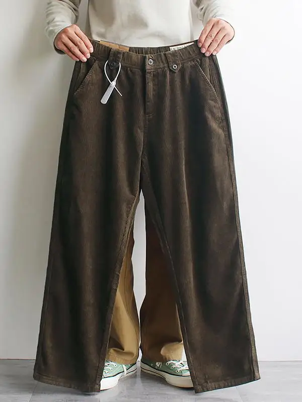 

Autumn Winter Corduroy Men's Loose Straight Leg Waed Casual Pants Comfortable Breathable Vintage American Sle Long Trousers