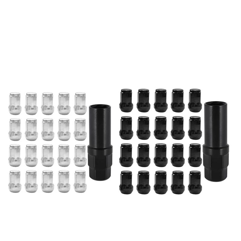 NEW-Car Wheel Lug Nuts,20PCS Chrome Aftermarket Closed End Duplex 6 Spline Lugnut With 1 Key,Fuel Rim Lug For Vehicle