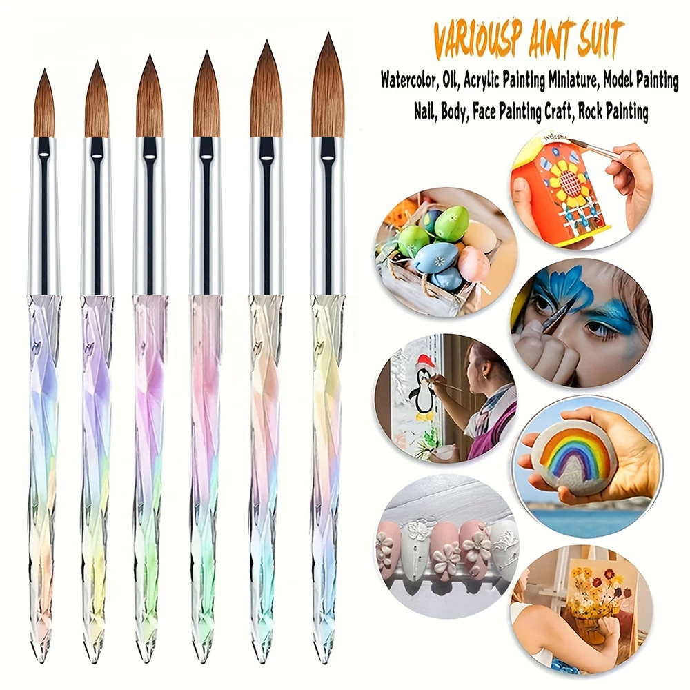 

6pcs 3D Carving Brush Kit Acrylic Nail Brush Set Aurora Multi Size Professional Brushes Acrylic Application Powder Extension
