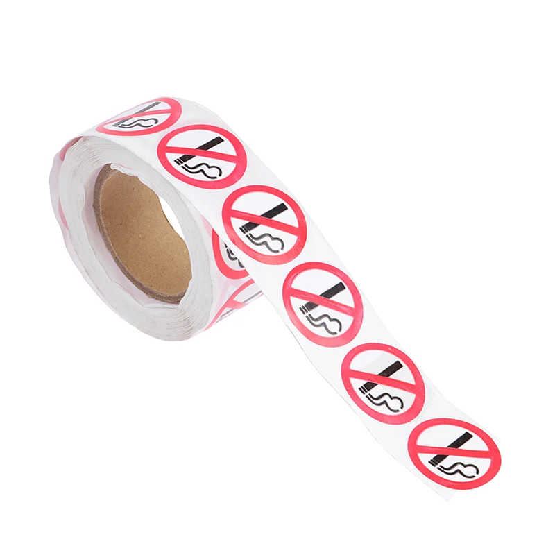 1 Roll of 500 Packs Coated Paper Sticker No Smoking Sticker Sign Sticker 1 Inch/2.5cm