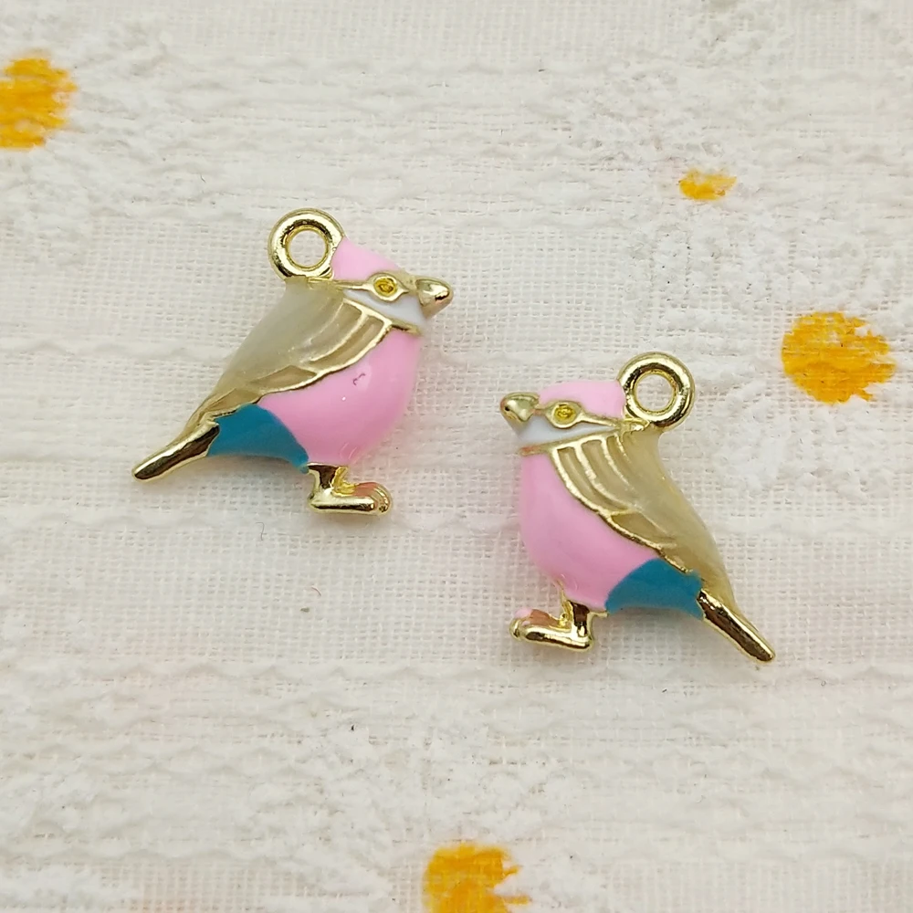 10pcs Cute Bird Charms for Jewelry Making Enamel Pendant Diy Accessories Alloy Metal Gold Plated