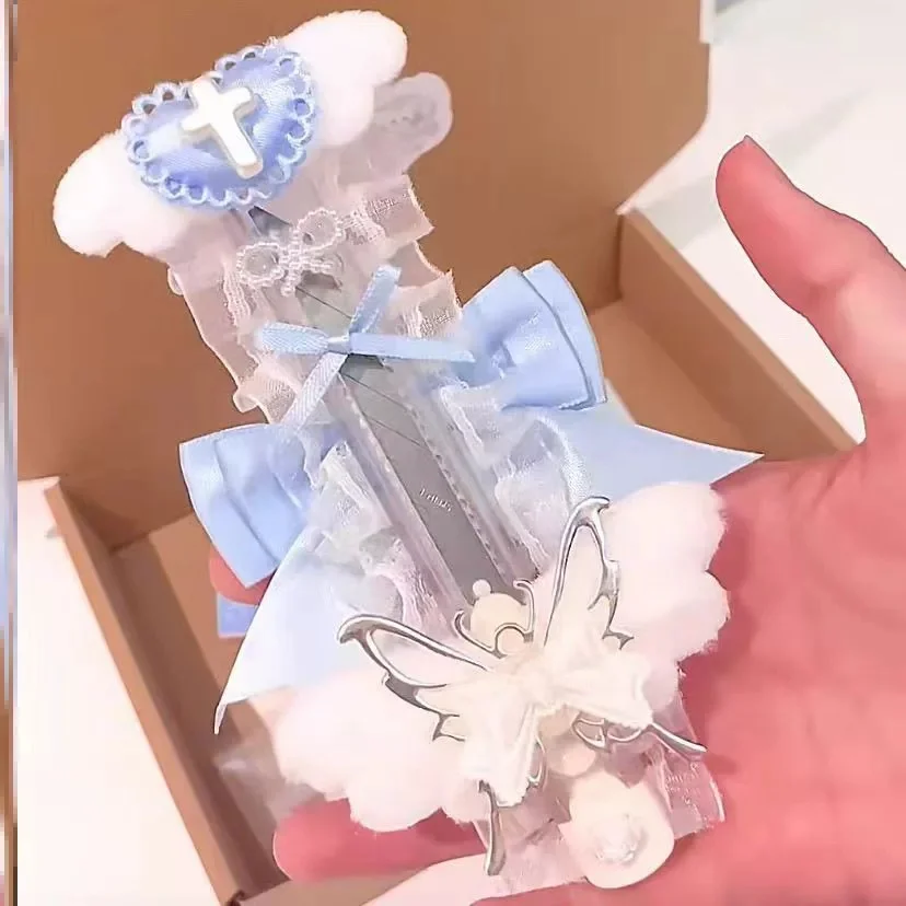 

Белый кружевной декор, универсальный нож с брелком, каваи, художественный нож ручной работы, бант, стразы, сердце, крылья, портативная резка бумаги