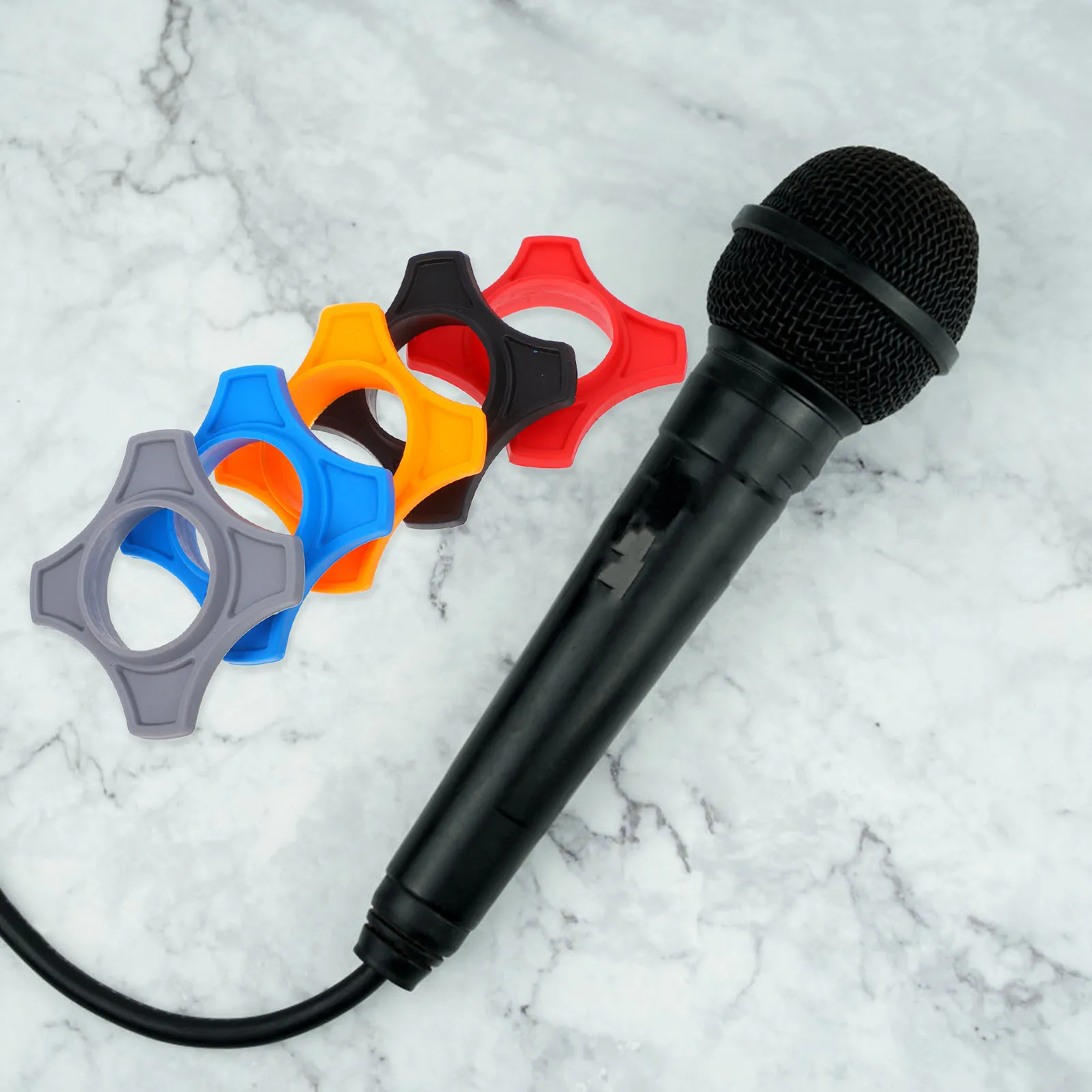

5pcs Microphone Silicone Sproof Anti-Slip Ring Mount Stand For Ktv Conference Stage 6 Angles Protection Orange Black