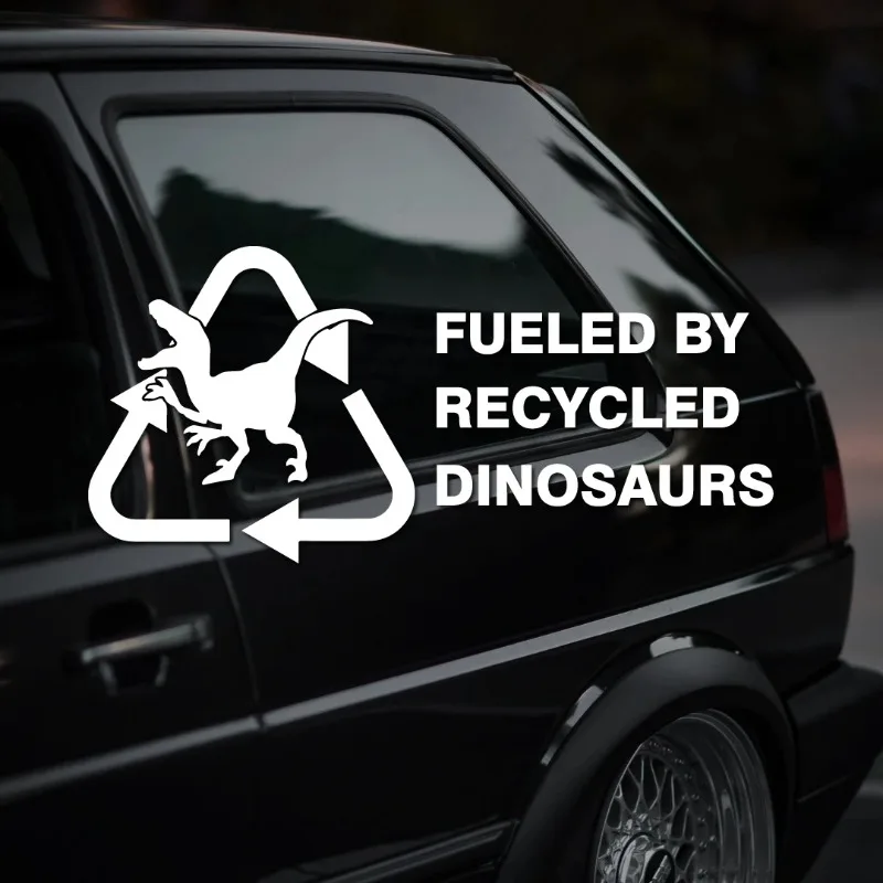 Fueled by Recycled Dinosaurs Wasserdichte Vinyl-Aufkleber, mehrfarbige Aufkleber für die Dekoration von Autos und Laptops