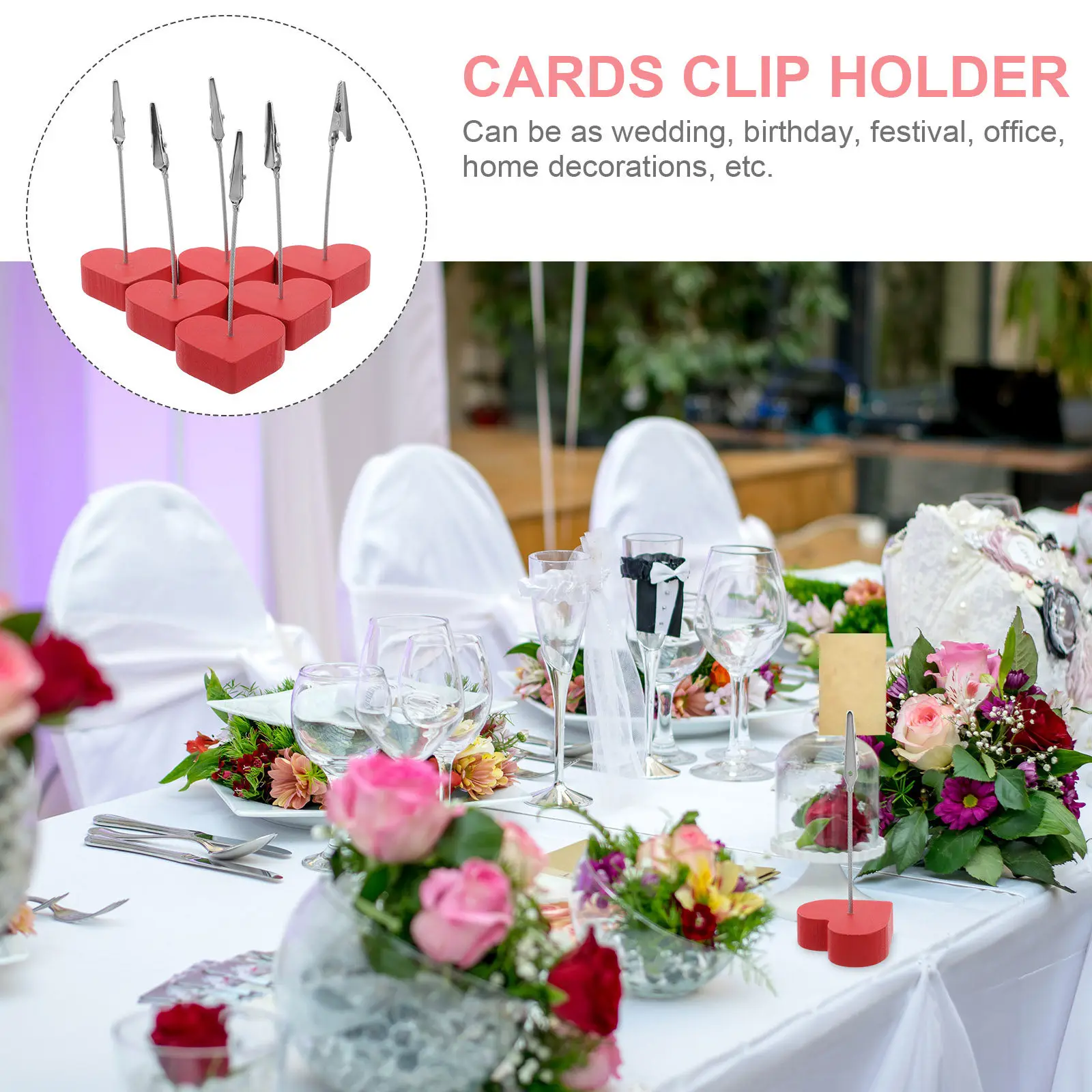 10Pcs Handcrafted Valentine's Day Photo Clip Holder Set Alligator Clip Memo Note Clamp for Desk Table Wedding Reception Place