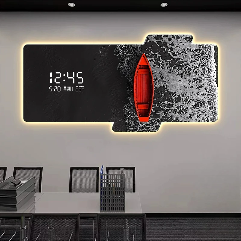 Modern Electronic Clock LED Mural Light for Living Room Entrance Corridor Study Hotel Plane Painting Home Decorations Wall Clock