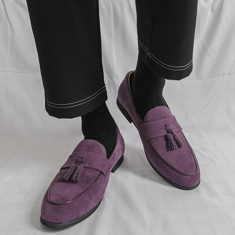 Men Loafers Faux Suede Solid Color Low Heel Tassel Decoration Professional Classic Business Men Shoes