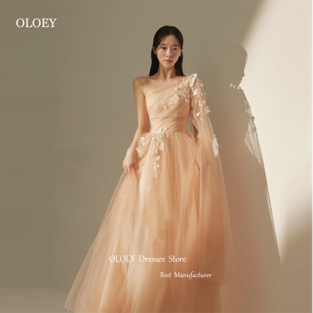 Oloey-fairplanチュールイブニングドレス、ライン、韓国、ワンショルダーレース、ウェディング写真撮影、写真撮影、パーティー