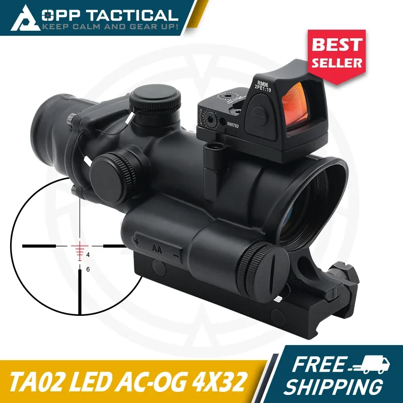 

TA02 4X32mm Red LED Illuminated Riflescope with Mini Reflex Red Dot Sight for Hunting Airsoft Rifles with Full Markings