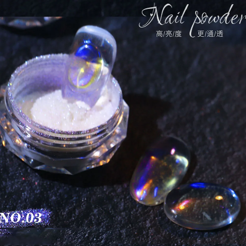 Ice Transparent Aurora Nagelpulver Neon Regenbogen holographisches Chamäleonpulver Multi Chrome schillerndes Pigment Perlglanznagel – Detail 3