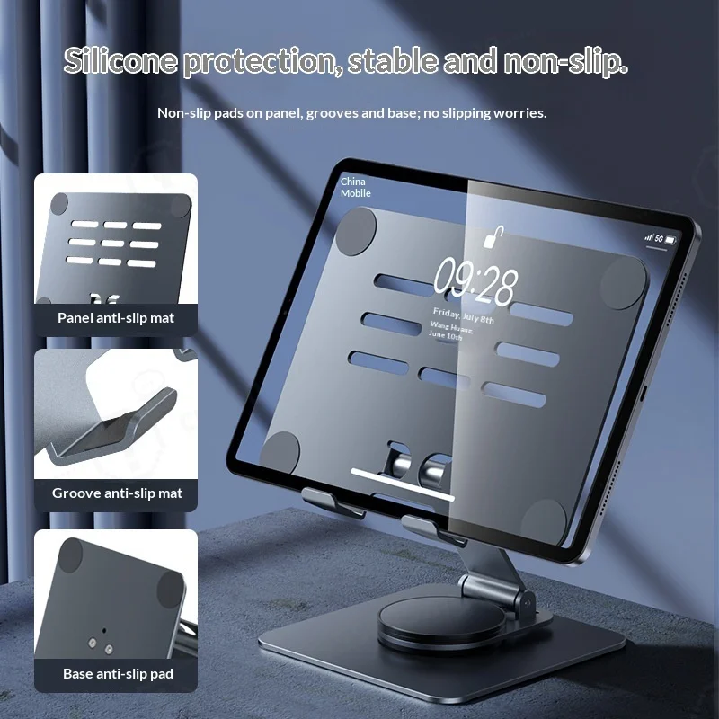 Tablet Phone Stand K7 Large Size Carbon Steel, 360° Rotatable Foldable Desktop Stable Holder