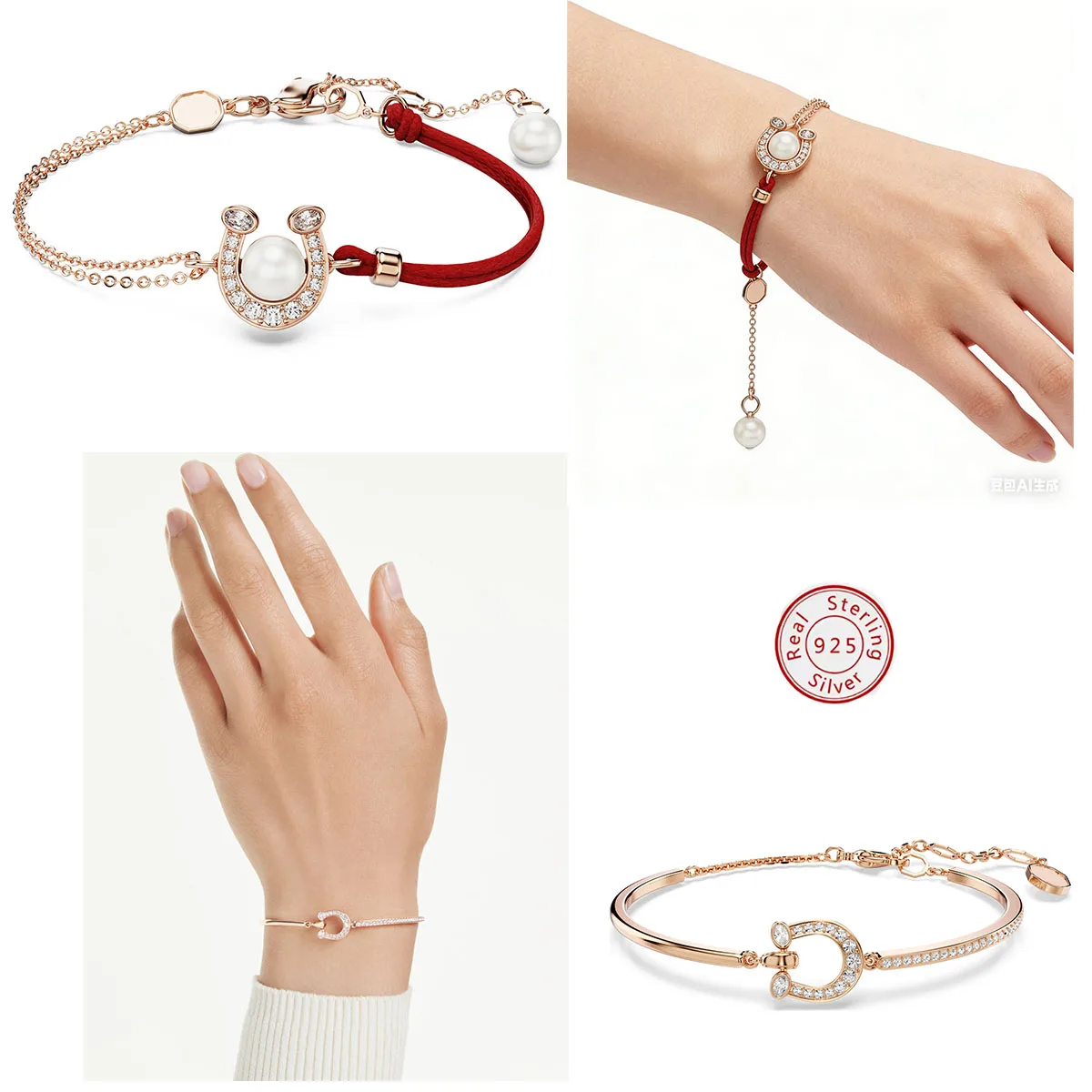 

2025 New Silver Horse Shoes Pearl Bracelet Adjustable Red Rope Fashion Jewelry Women's Party Gifts Hot Sale