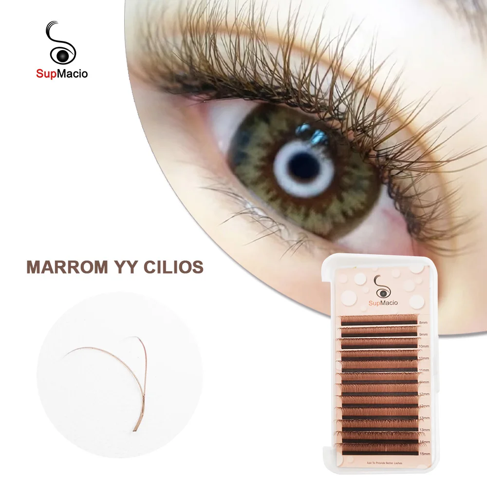 Supmacio YY Shape Brown Eyelash Extensions D Curl Lashes Natural Soft Premade Volume Fans Marrom yy Cilios