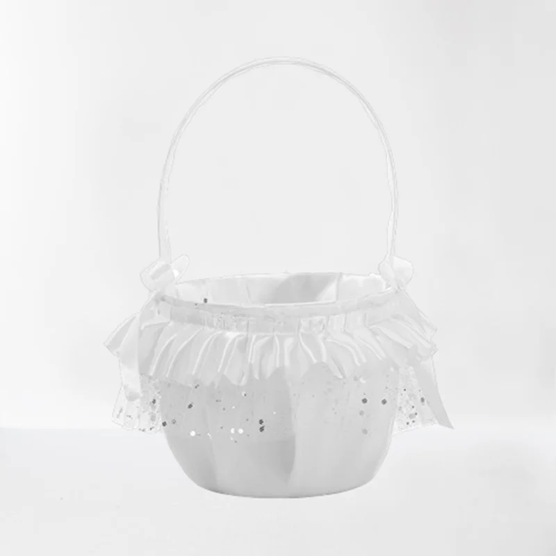 Западная Свадебная корзина для цветов, блестящая кружевная детская корзина для цветов невесты, свадебные принадлежности