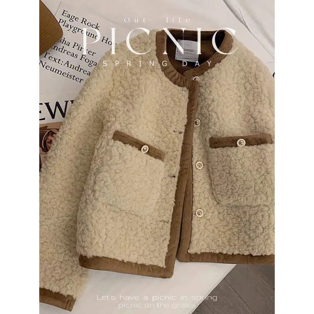 New Women Velvet Jackets Fall Winter Thicken Warm Loose Pocket Oversized Fluffy Fleece Coats Retro Casual Harajuku Soft Outwear