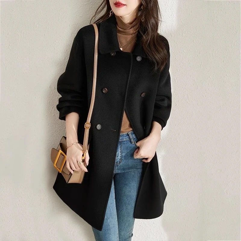 

Women Wool Coat 2025 Fall Winter New Korean Style Mid Length Slim Fit Warm Thickened Overcoat Elegant Casual Outerwear for Women
