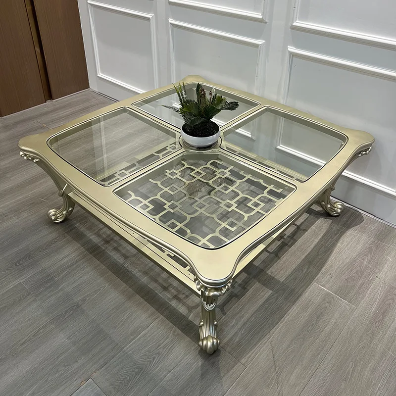 

Modern stainless steel square solid wood coffee table convertible tempered glass living room home