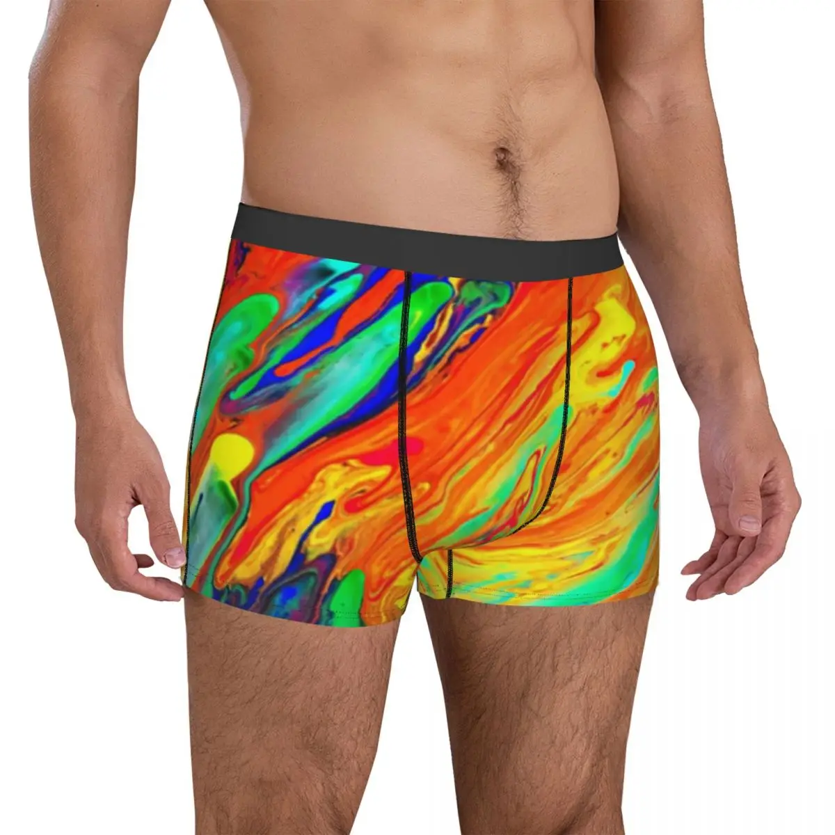 Abstract Liquid Underwear Colorful Print Elastic Underpants Sublimation Shorts Briefs Pouch Men's Plus Size Boxer Shorts