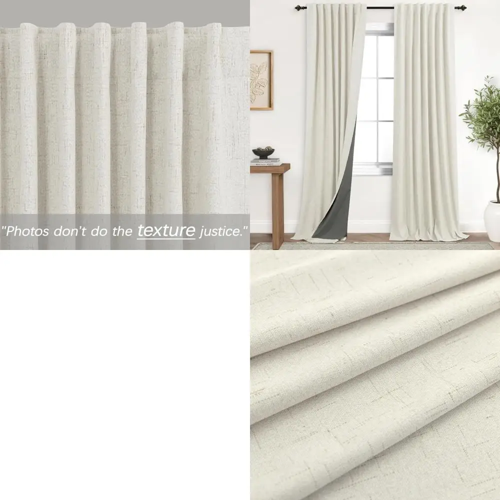 

Blackout Linen Curtains, 105 Cream Beige Thermal Insulated for Living Room & Bedroom, 106 Length, 2-Panel Set
