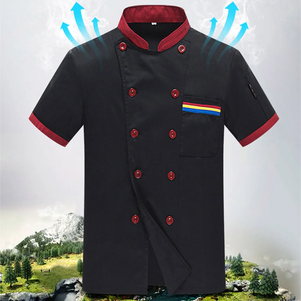 

Men Short-Sleeve Premium Breathable Stand Collar Chef Jacket Bakery Hotel Restaurant Catering Shirt Size M