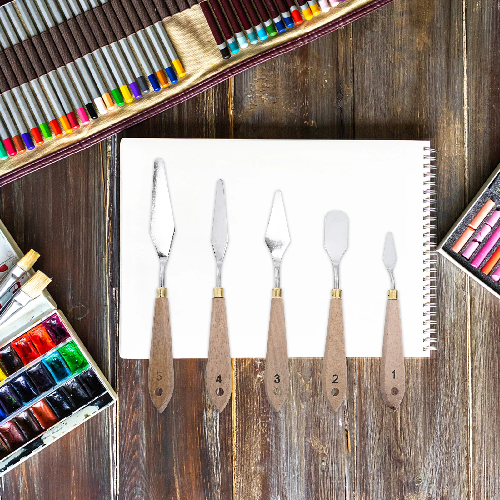 

1Set Oil Painting Spatula Set Stainless Steel Durable Color Mixing Tool Ergonomic Diamond Handle for Professional Artists