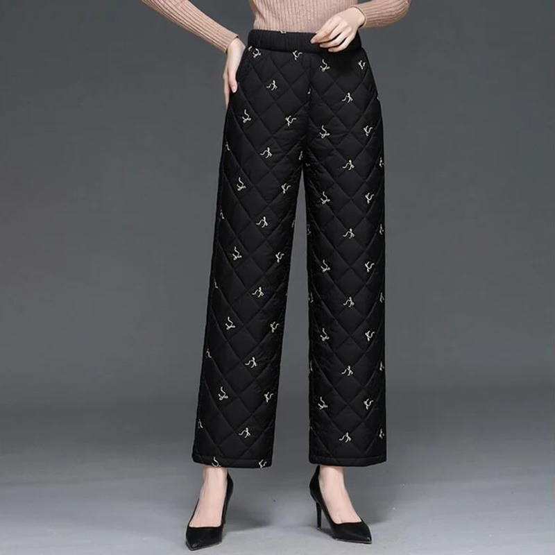 

M-3XL New Women Winter Cotton Pants Thicked Thermal Printed Quilted Cotton Trousers Middle Aged Elderly Mama Warm Pants