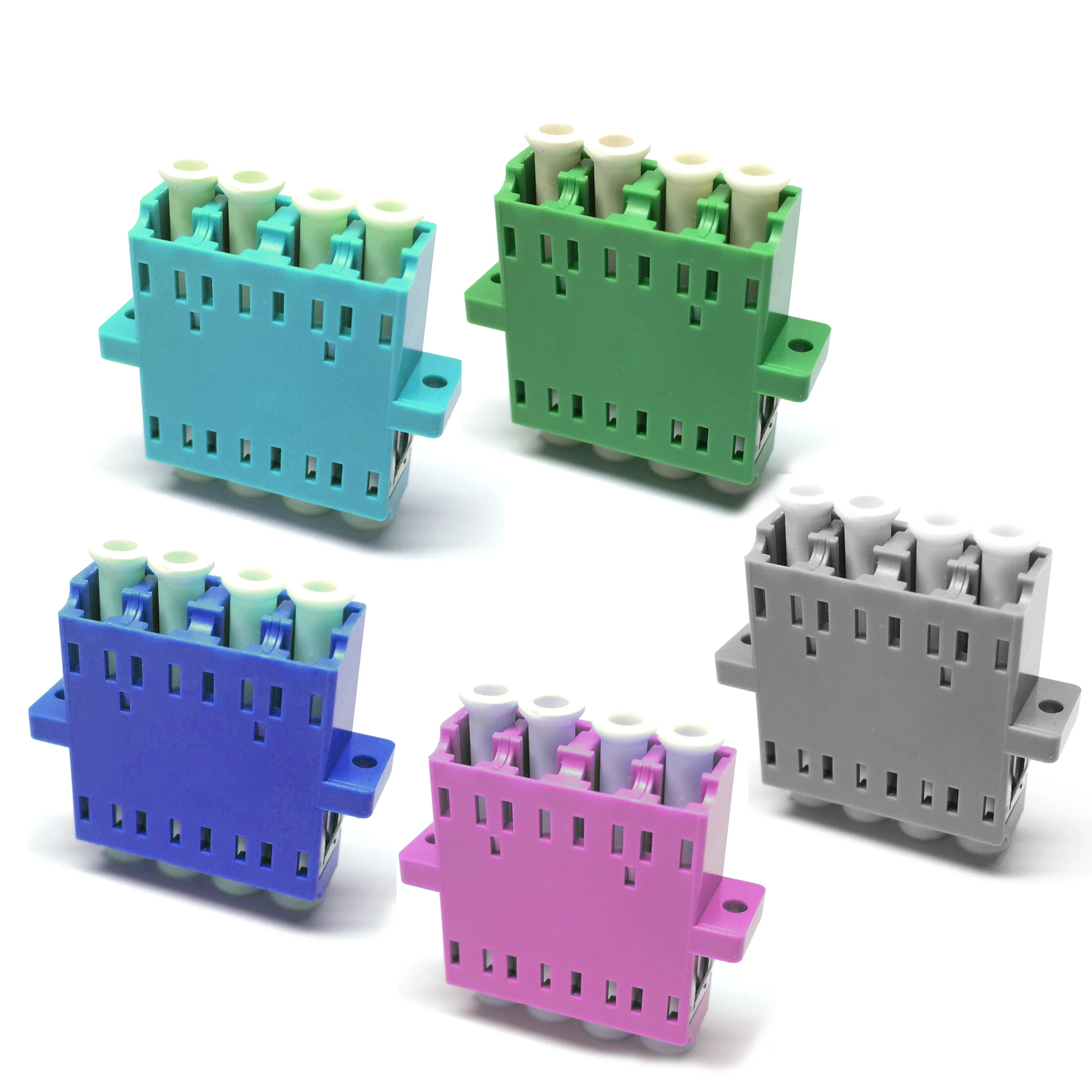 20pcs LC Quad Adapter-with Flange-SM or MM-Green, Blue, Grey, Aqua or Pink/ Optical Fiber