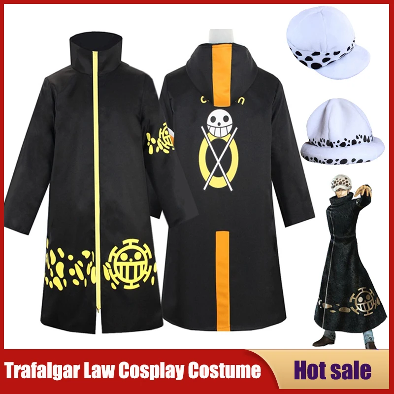 

Anime Piece Pirate Cosplay Costumes Trafalgar D Water Law Long Windbreaker Party Performance Carnival Black Cloak Hat Pant Suits