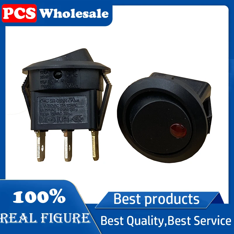 SR-06NR Circular 20/23mm Boat-shaped Switch 3-pin 2-speed Cat Eye Red Light Power Switch 6.5A 250V