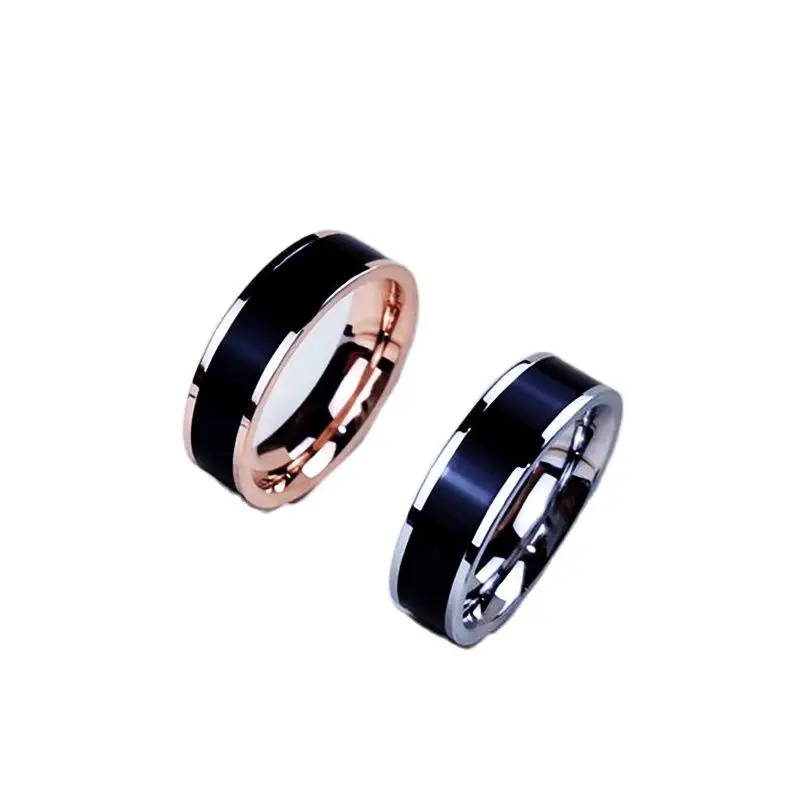 Rose Gold Color White Black Charm Ring for Woman Man Custom Engrave Name Wedding Jewelry 316L Stainless Steel Never Fa