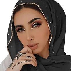 Chiffon Hijabs For Woman Rhinestone Fashion Muslim Shawl and Wrap Plain Stretchy Zipper Turban Muslim Ladies Ramadan Headscarf