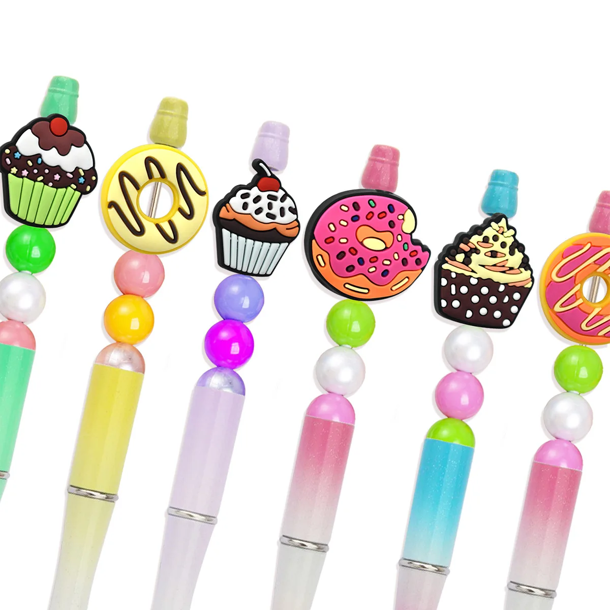 20 sets Doughnut Bead DIY Accessories for Children Students Stationery Pen Decoration PVC Beaded Accessories Luxury Pen Beads