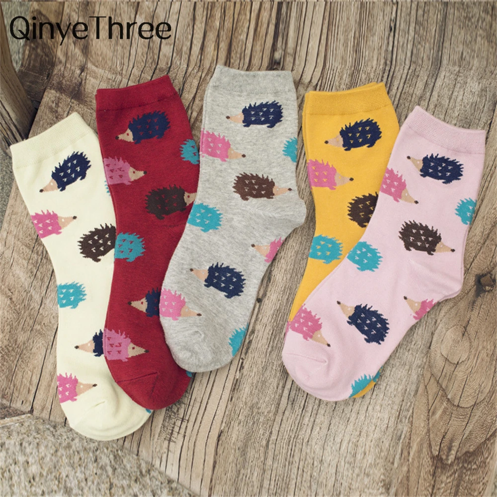 

New Women's Daily Japanese Korean Funny Cartoon Hedgehog Happy Animal Soft Cotton Socks Cute Pets Gift Sokken Dropship