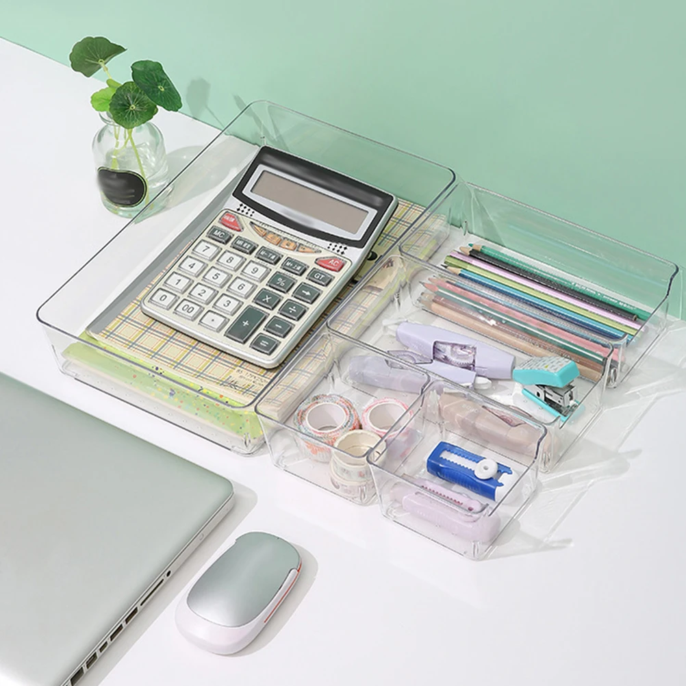 

3pcs Desk Organizer Storage Box Transparent Plastic Large Capacity Office Supplies Makeup Brush Holder Table Compartment Case