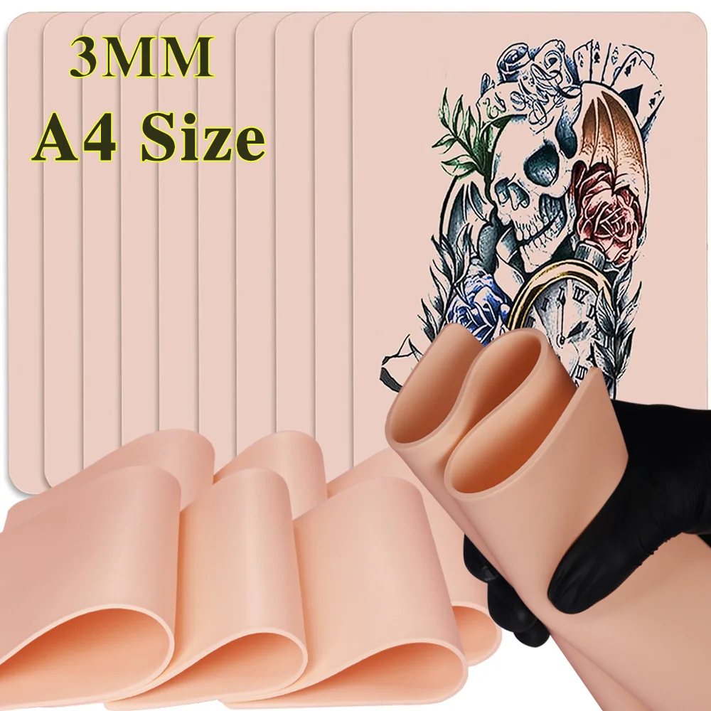 

3MM Tattoo Practice Skin A4 Size Silicone Blank Tattoo Fake Skin Larger Thicker Training Skins Permanent Makeup Tattoo Accessory