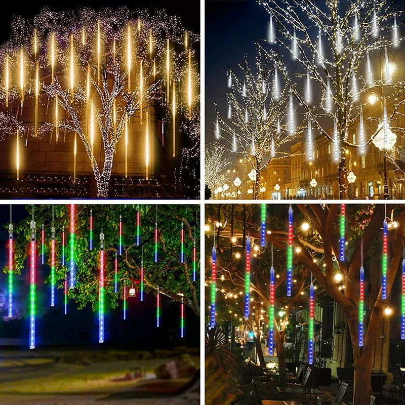 أضواء عيد الميلاد في الهواء الطلق 8 أنابيب النيزك دش أضواء LED تساقط الثلوج جليد أضواء المتتالية لشجرة عيد الميلاد الزفاف الديكور