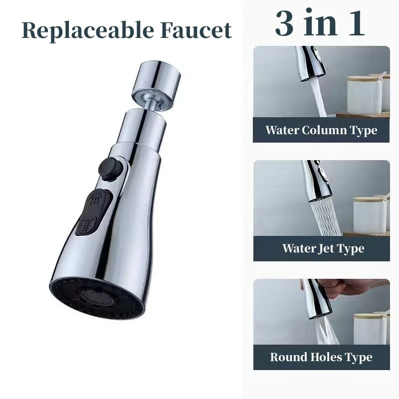 

Universal 360° Rotation Kitchen Faucet Extender 3 In1 ABS Durable Water Saving Shower Spray Head Bathroom Basin Tap Replacement