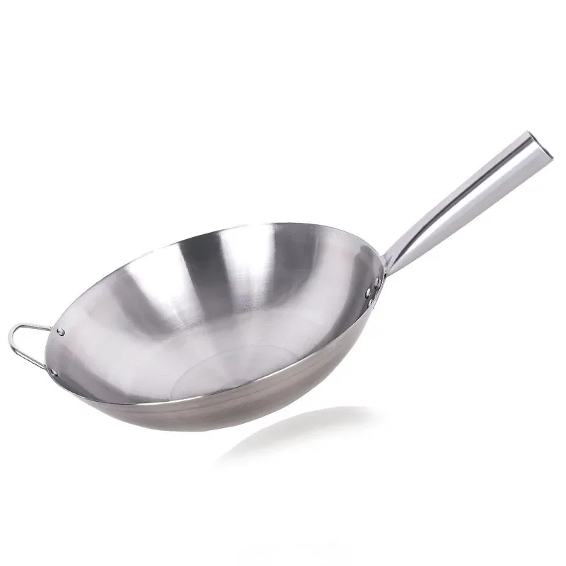 1,6mm dicke edelstahl griff braten pan Chinesischen Eisen Wok Handgemachte Wok Pfanne Gas Herd Kochgeschirr runde boden wok