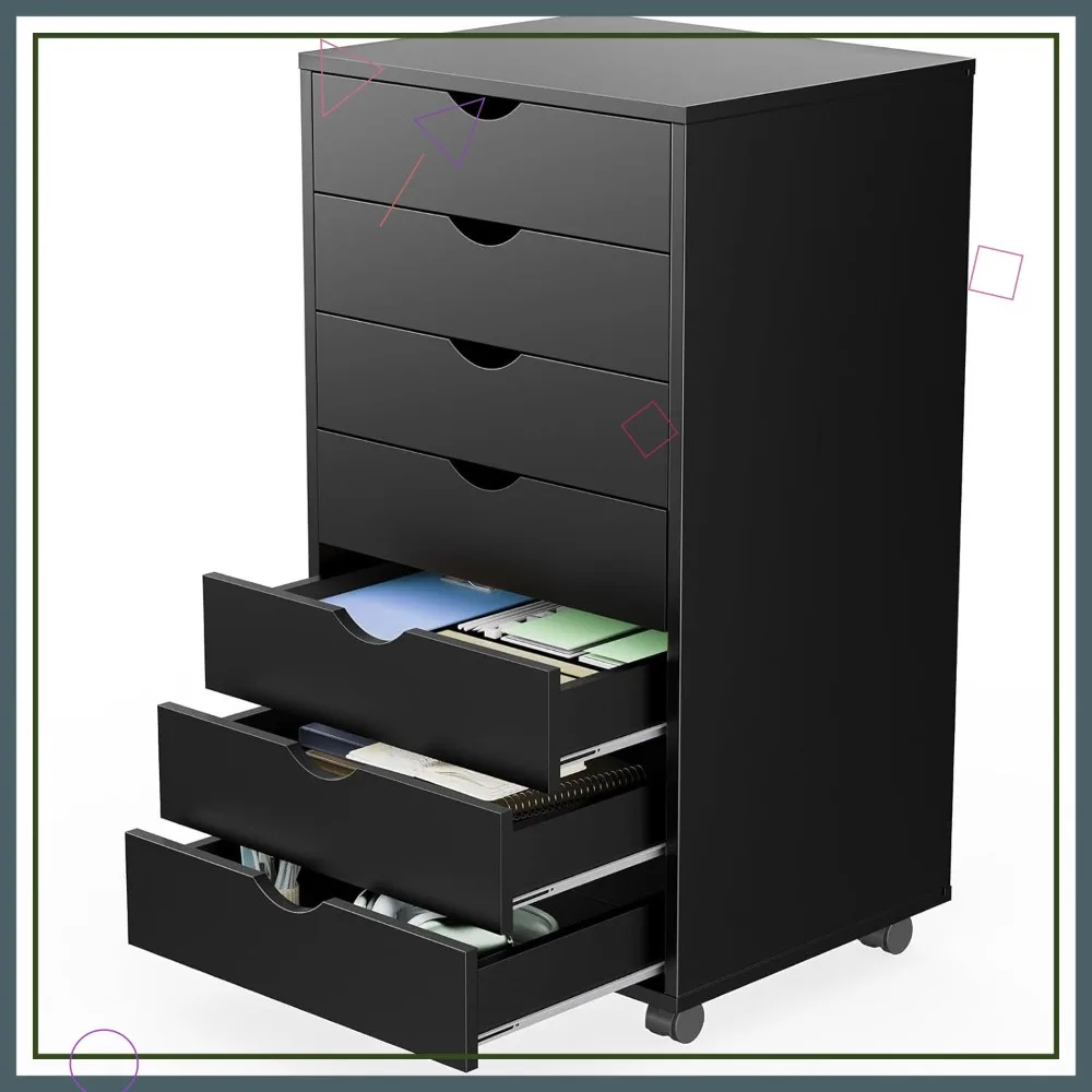 

Мобильный шкаф для хранения с 7 ящиками на колесиках, деревянный комод для организации домашнего офиса, черный