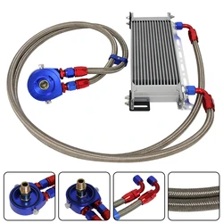 AN8 16 Row 248mm Universal Engine Transmission Oil Cooler British Type + Aluminum Filter Hose End Kit Black/Silver