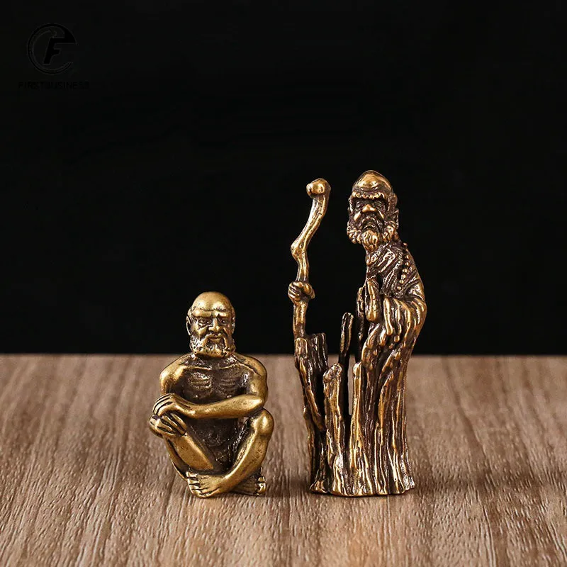 Retro Brass Sitting Bodhidharma Buddha Statue Desk Ornaments Metal Copper Dharma Figurines Miniatures Home Decorations Accessory