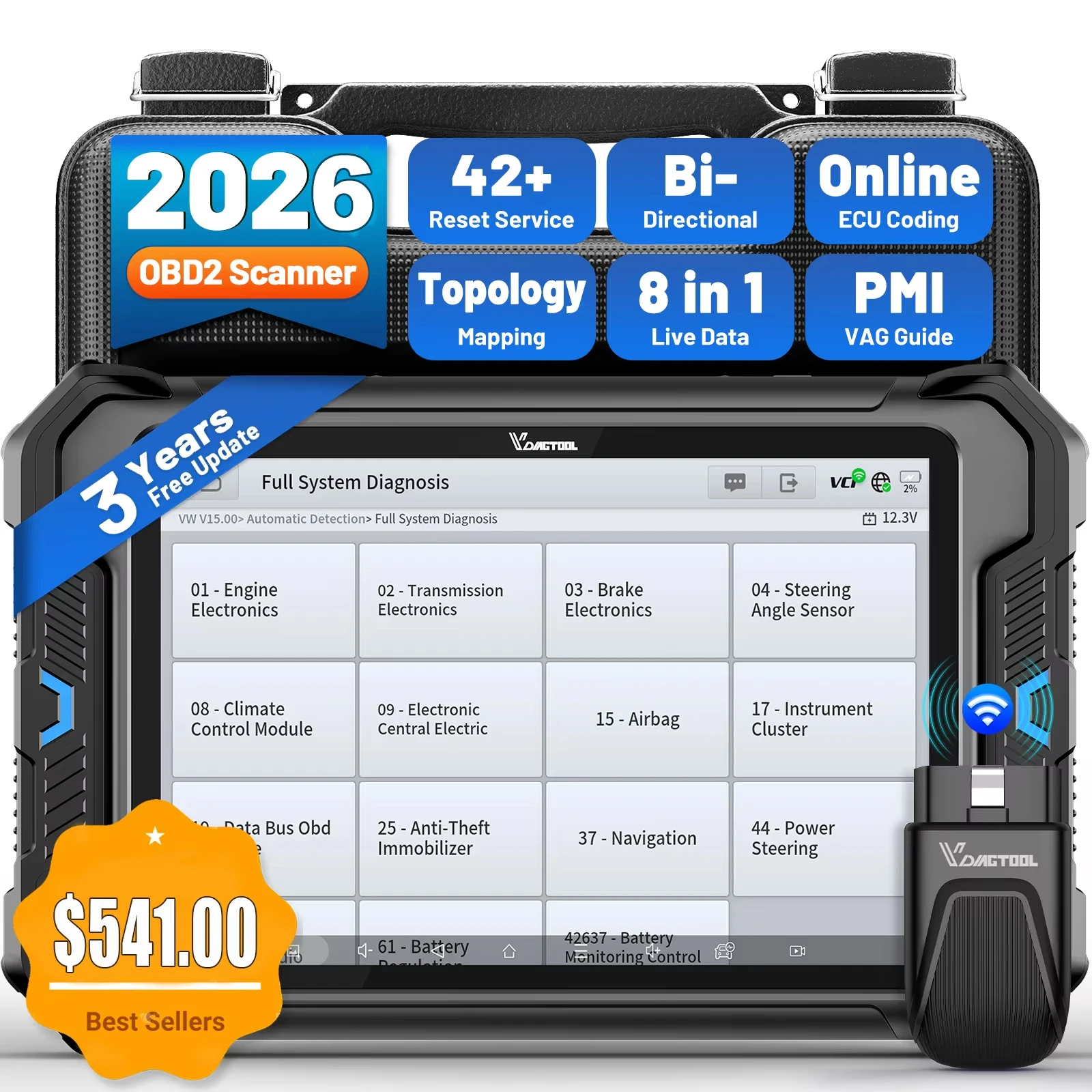 

VDIAGTOOL VD80BT Автомобильные диагностические инструменты Топологический сканер 42+ сброса двунаправленный тест ECU Кодирование ключей Программатор FCA Автоматическое сканирование OBD