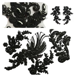 Luxurious Black Glass Crystal Applique For Women Overcoat Ornaments Rhinestone Flower Trims In Pair Fashion Garments Accessory