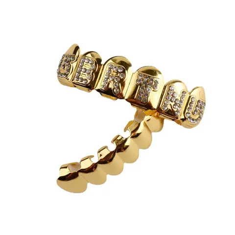 Hip-Hop Personalized Fashionable Gold-Plated BRTN Diamond-Studded Hip-Hop Braces For a Christmas Stage Performance GRILL