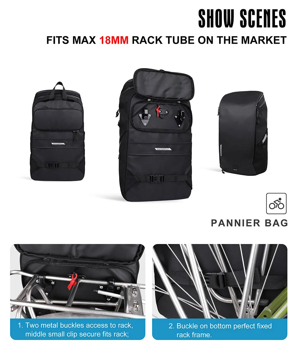 Rhinowalk 22L Wasserdichte Fahrrad Pannier Tasche Tragbare Radfahren Rucksack Fahrrad Hinten Rack MTB Stamm Tasche Pack Gepäck Tragen – Detail 6