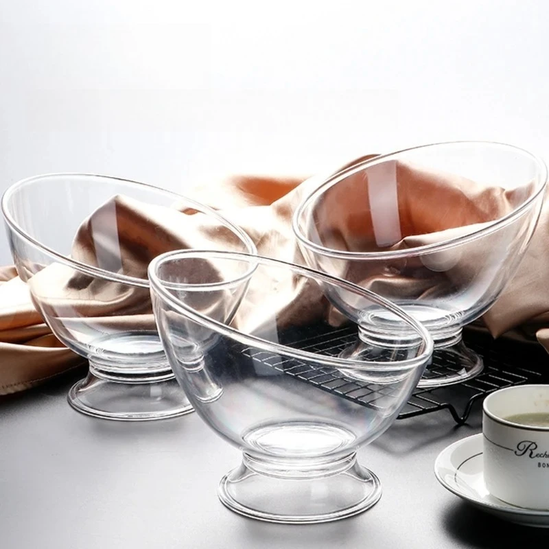 Diagonal Salad Bowl Plastic Break Resistant Clear Fruit Rice Serving
