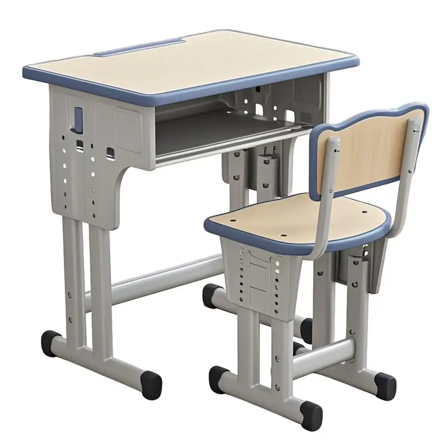 

Desk and Chair Set, Height Adjustable, with Metal Hook Storage Drawer for Boys Girl Study Home School, Gray